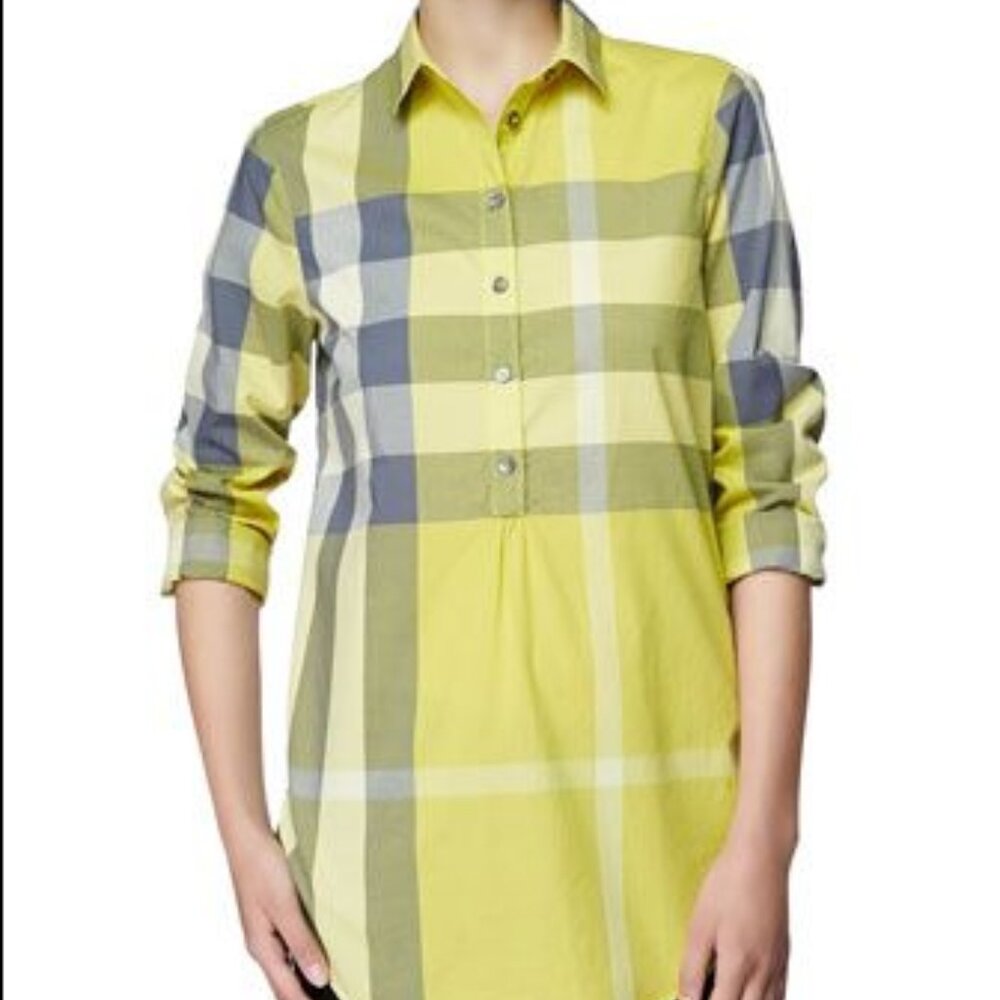 Burberry Yellow and Gray Plaid Tunic Size M